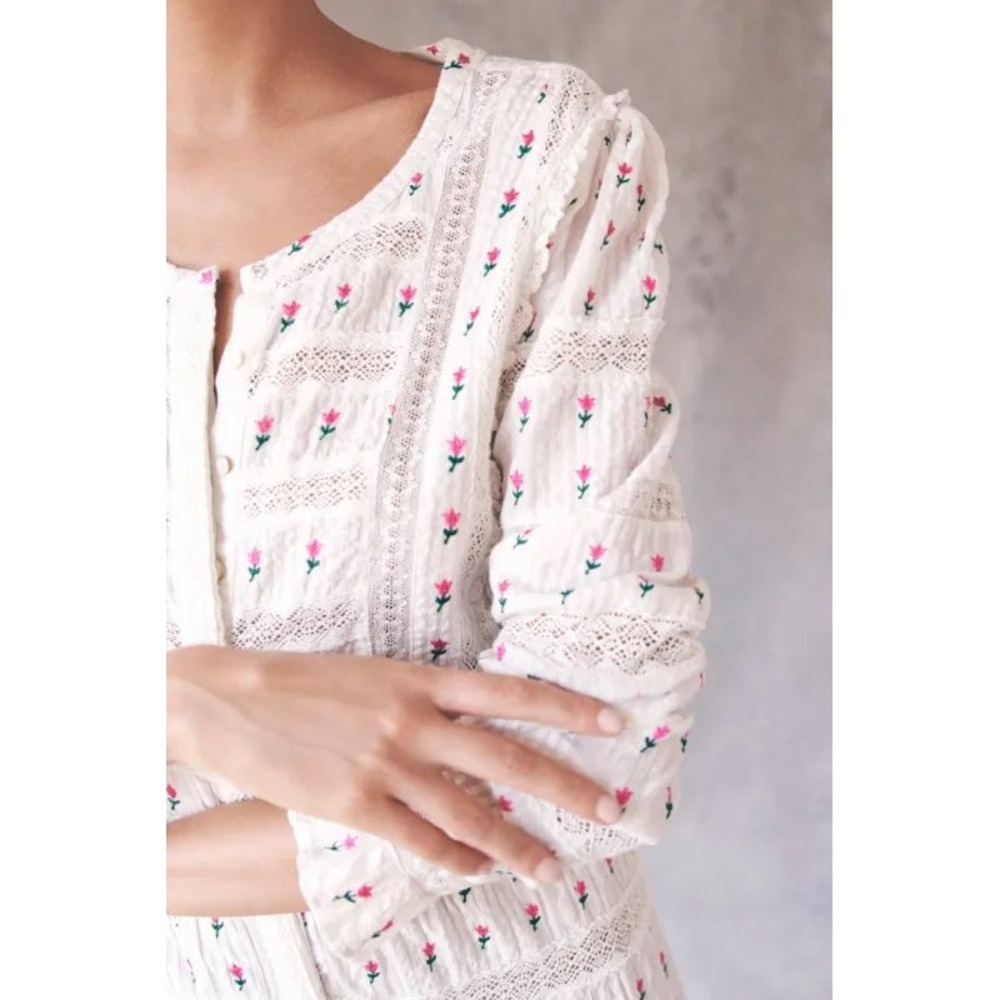 LoveShackFancy Fabiana White Floral Embroidered Lace Cotton Maxi Dress Size 4 - Picture 2 of 10